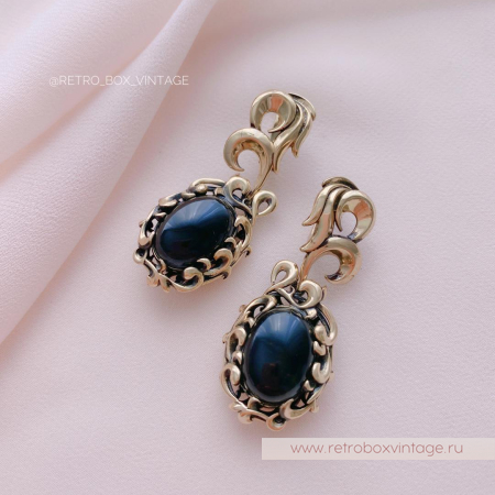 FIORE DI FIRENZE Серьги «Черный феникс» с соколиным глазом