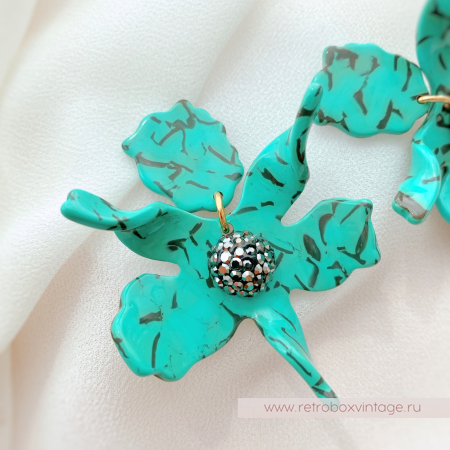 LELE SADOUGHI Серьги «Орхидеи малые: черные на бирюзе» (юбилейный выпуск)