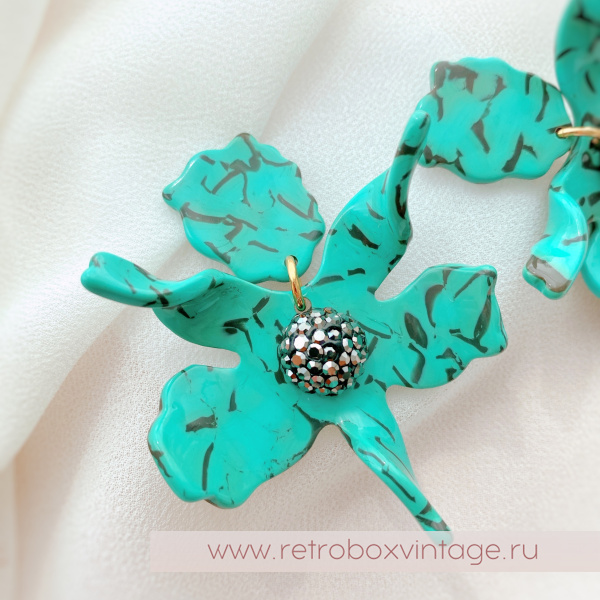 LELE SADOUGHI Серьги «Орхидеи малые: черные на бирюзе» (юбилейный выпуск)