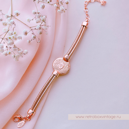 KIRKS FOLLY Браслет «Лунный свет: персиковая в розовом золоте на кожаном ремешке»