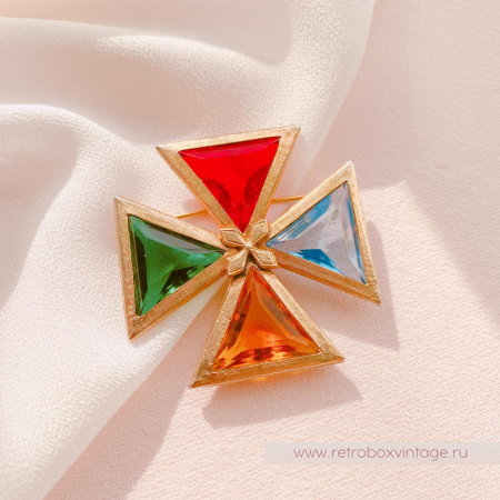 NO NAME Брошь-кулон «Тайны алхимии: кристальный цветной мальтийский крест»