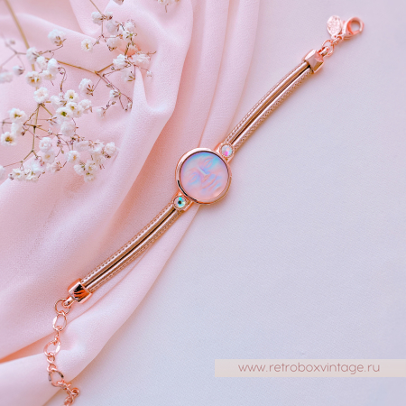 KIRKS FOLLY Браслет «Лунный свет: персиковая в розовом золоте на кожаном ремешке»