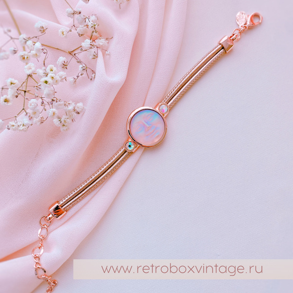 KIRKS FOLLY Браслет «Лунный свет: персиковая в розовом золоте на кожаном ремешке»