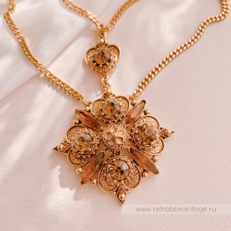 FLORENZA Комплект "Маркиза: медовые кристаллы" ожерелье и клипсы