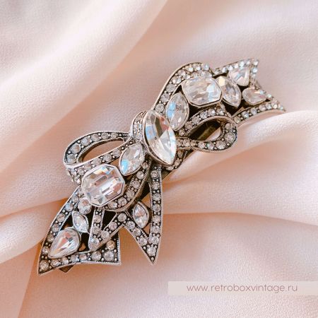 SWEET ROMANCE Заколка-автомат "Бант: прозрачные кристаллы в серебре"