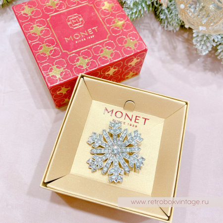 MONET Брошь "Кристальная снежинка" серебро