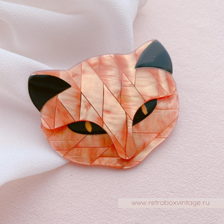 LEA STEIN Брошь «Кошечка: рыжий арлекин» черные глазки