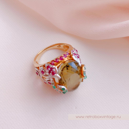 Кольцо «Оливия» (серебро 925, цитрин, рубин, изумруд) 7,5"