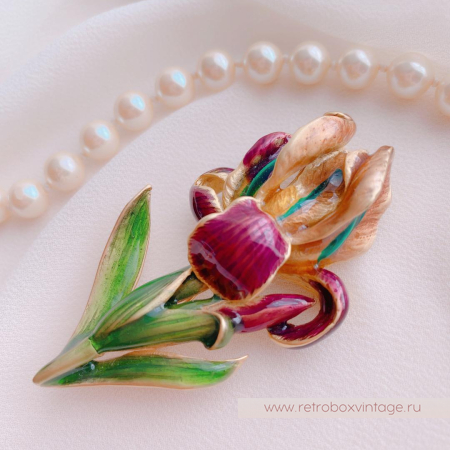 MFA Комплект «Фиолетовый ирис» брошь и клипсы (стерлинг)