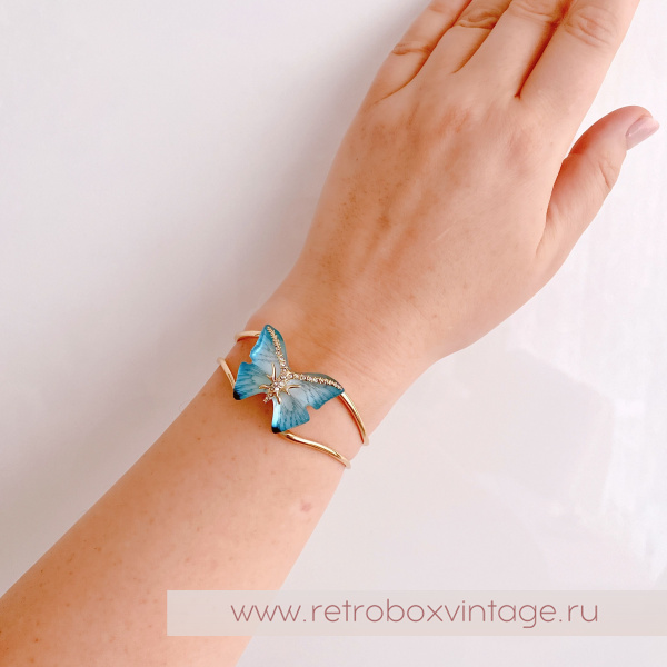 ALEXIS BITTAR Браслет-каф "Маленькая голубая бабочка" Коллекция Jardin mysteré azure blue