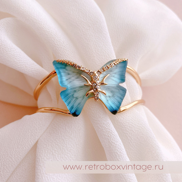ALEXIS BITTAR Браслет-каф "Маленькая голубая бабочка" Коллекция Jardin mysteré azure blue