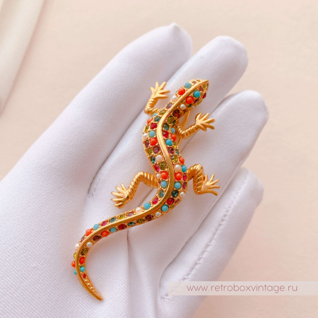 D'ORLAN Брошь "Ящерица Гауди" с цветными кристаллами
