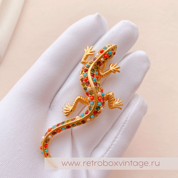 D'ORLAN Брошь "Ящерица Гауди" с цветными кристаллами