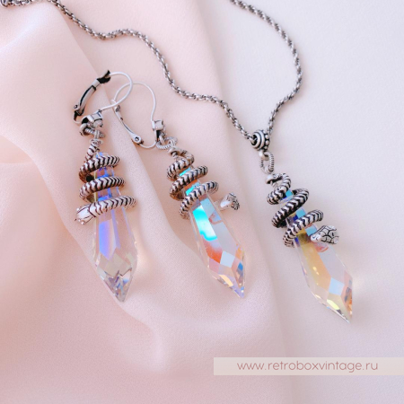 SWEET ROMANCE Комплект «Змейка и магический кристалл: прозрачный АВ в серебре»