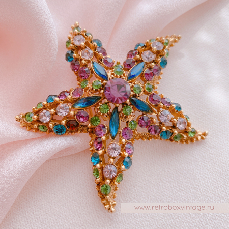 FLORENZA Брошь "Морская звезда: аметист-изумруд"