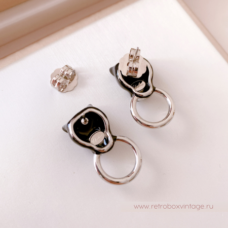 UVELINA Серьги "Черные пантеры с серебристым кольцом"