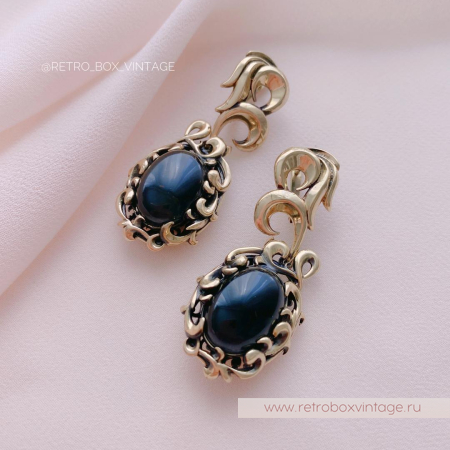 FIORE DI FIRENZE Серьги «Черный феникс» с соколиным глазом