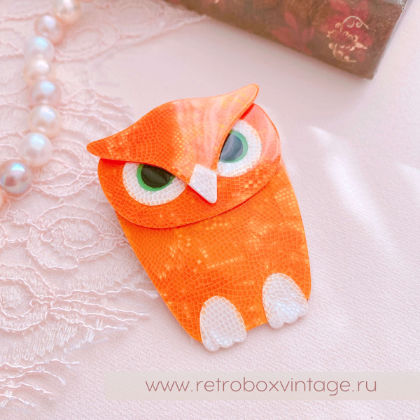 LEA STEIN Брошь «Сова Буба: солнечная мозаика» белый клюв