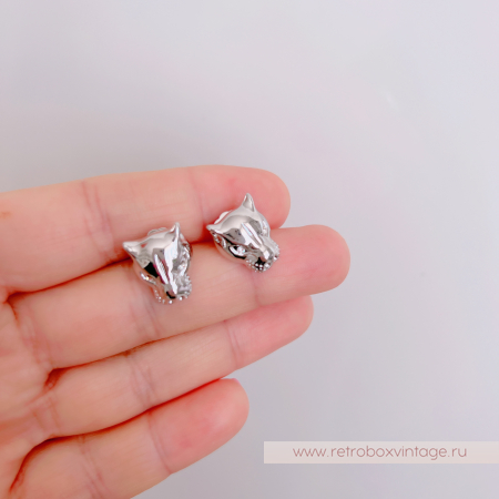 UVELINA Серьги "Серебристые пантеры: прозрачные кристаллы"