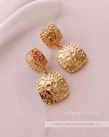 ANNE KLEIN Серьги «Золотые львы квадрат»
