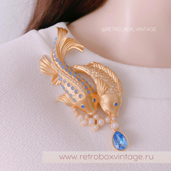 AVON / ELIZABETH TAYLOR Брошь «Золотые рыбки: коллекция мерцающего моря Sea Shimmer Collection 1994 г.»