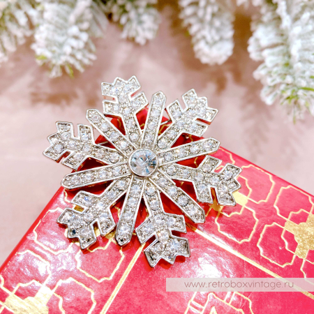 MONET Брошь "Кристальная снежинка" серебро