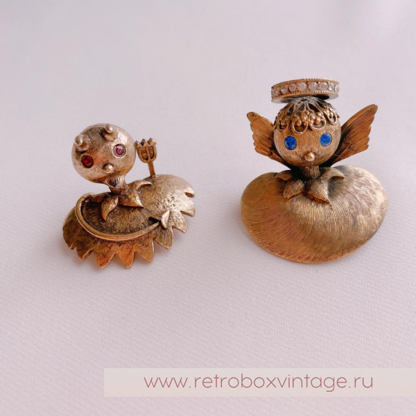 TORTOLANI Парные наплечные броши «Ангелочек и демон: Коллекция «Голос совести»