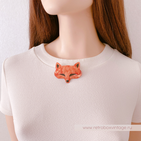 LEA STEIN Брошь «Лис Goupil: рыжий арлекин» черные глазки