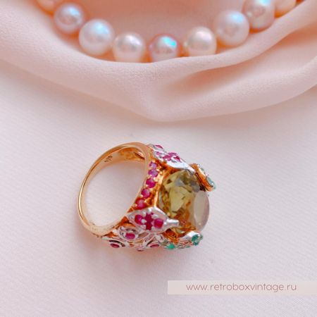 Кольцо «Оливия» (серебро 925, цитрин, рубин, изумруд) 7,5"