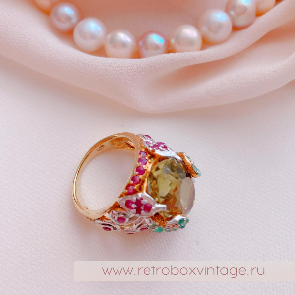 Кольцо «Оливия» (серебро 925, цитрин, рубин, изумруд) 7,5"