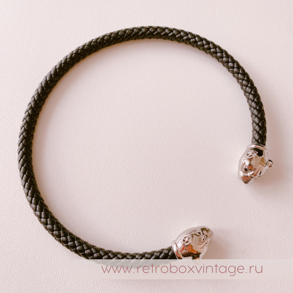 UVELINA Ожерелье-чокер "Серебристые пантеры: черные кристаллы" плетеная кожа