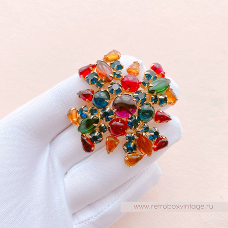 WEISS Брошь-кулон «Мальтийский крест: цветной  с кабошонами»