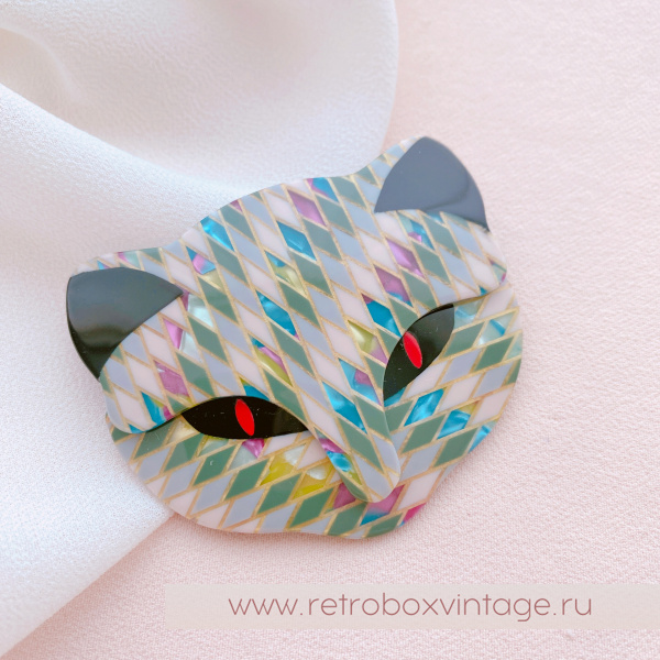 LEA STEIN Брошь «Кошечка: летний калейдоскоп» цветной арлекин, черные глазки