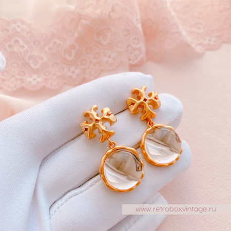 TORY BURCH Серьги-пусеты «Роксана: бежево-нюдовые кабошоны»