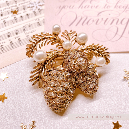 ANNE KLEIN Брошь "Кедровые шишки с жемчужинами" (в оригинальной коробке)