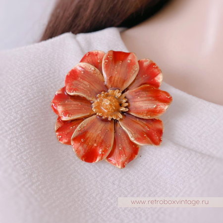 ERWIN PEARL Брошь «Цветок золотисто-красного анемона»
