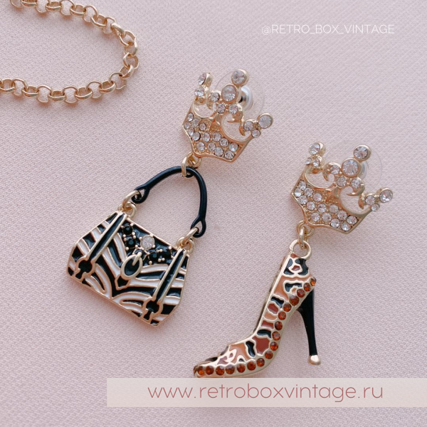 RITZY COUTURE Серьги ассиметричные «Королева шоппинга золото: сумка и туфелька»