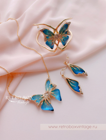ALEXIS BITTAR Браслет-каф "Голубая бабочка" Коллекция Jardin mysteré azure blue