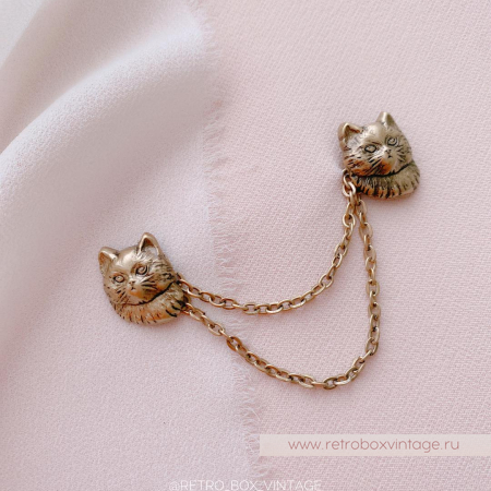 SWEET ROMANCE Брошь-стик "Два котенка: бронза" с цепочками-шатлен