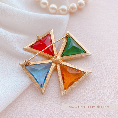 NO NAME Брошь-кулон «Тайны алхимии: кристальный цветной мальтийский крест»