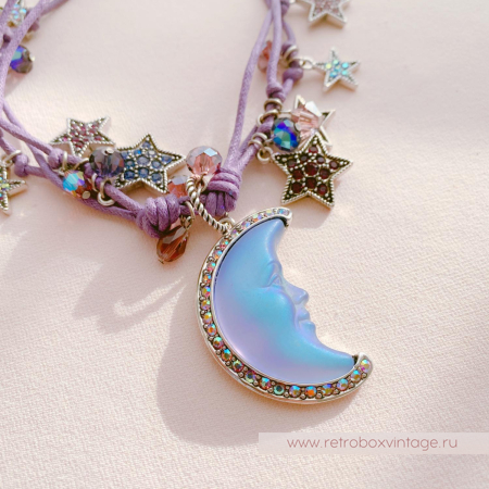 KIRKS FOLLY Ожерелье «Лавандовый вечер с полумесяцем» на шнурах с бусинами