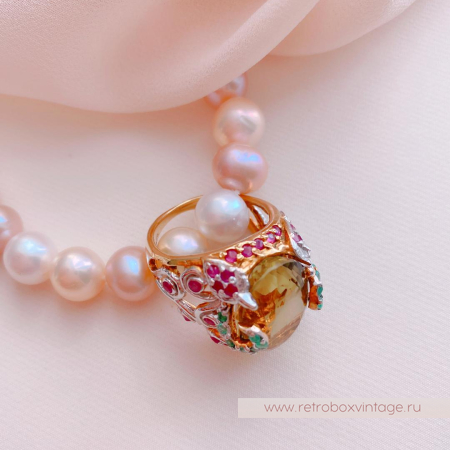 Кольцо «Оливия» (серебро 925, цитрин, рубин, изумруд) 7,5"