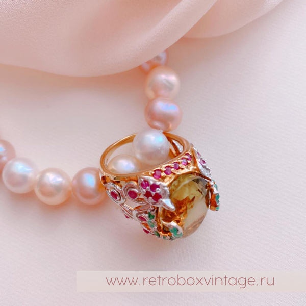 Кольцо «Оливия» (серебро 925, цитрин, рубин, изумруд) 7,5"