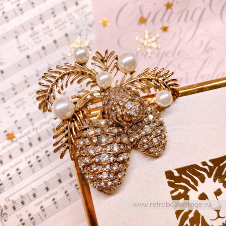 ANNE KLEIN Брошь "Кедровые шишки с жемчужинами" (в оригинальной коробке)