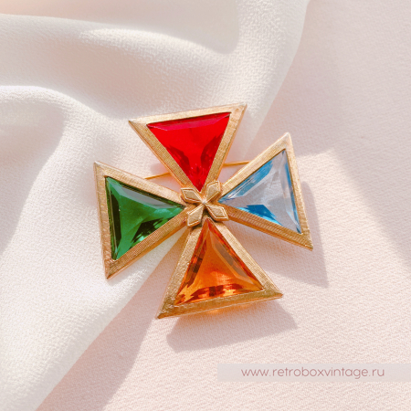 NO NAME Брошь-кулон «Тайны алхимии: кристальный цветной мальтийский крест»