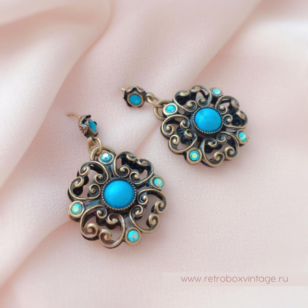 SWEET ROMANCE Серьги «Клевер с бирюзой»