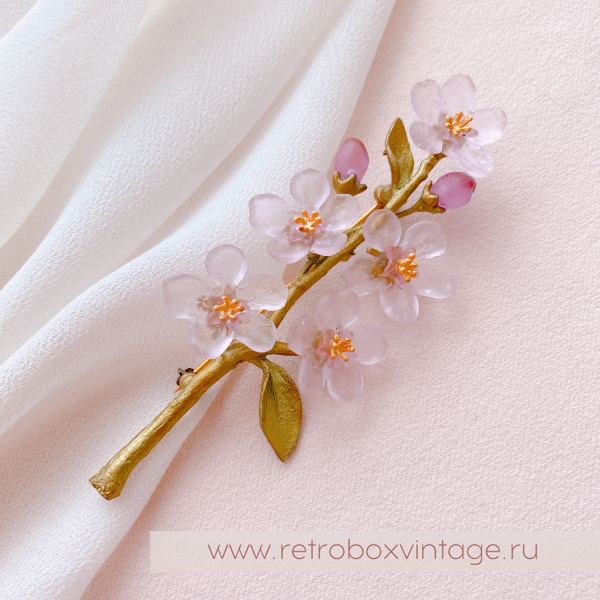 MICHAEL MICHAUD Брошь «Нежная весна: веточка цветущего персика»