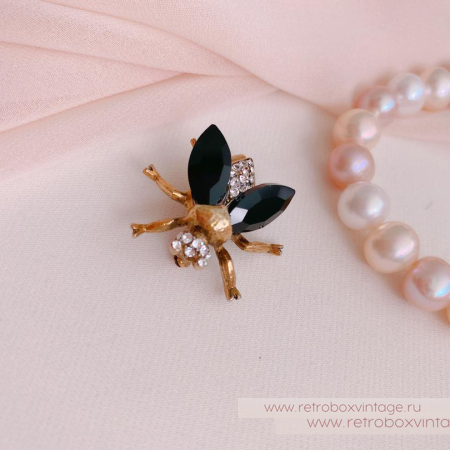 SWEET ROMANCE Трио брошей «Ночные пчелки: черные в золоте» (3 шт) в коробке