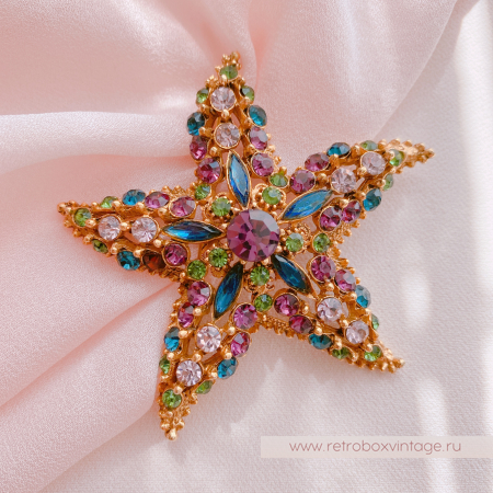 FLORENZA Брошь "Морская звезда: аметист-изумруд"