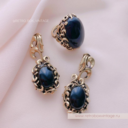 FIORE DI FIRENZE Серьги «Черный феникс» с соколиным глазом